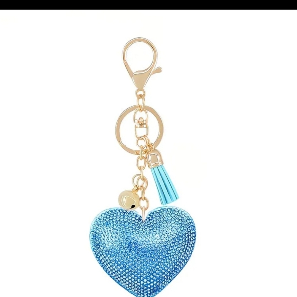 🆕️💙 BRIGHT BLUE RHINESTONE HEART BAG CHARM & KEY CHAIN💙